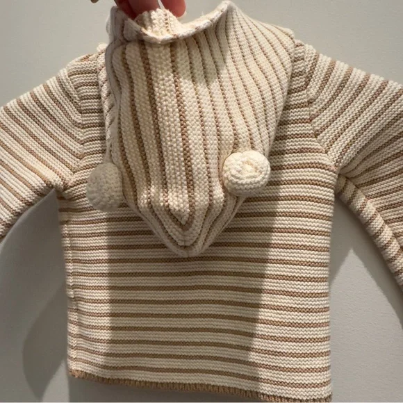 Baby Gap Oatmeal Stripe Teddy Bear Hooded Sweater Jacket 18-24 Months - Picture 5 of 8